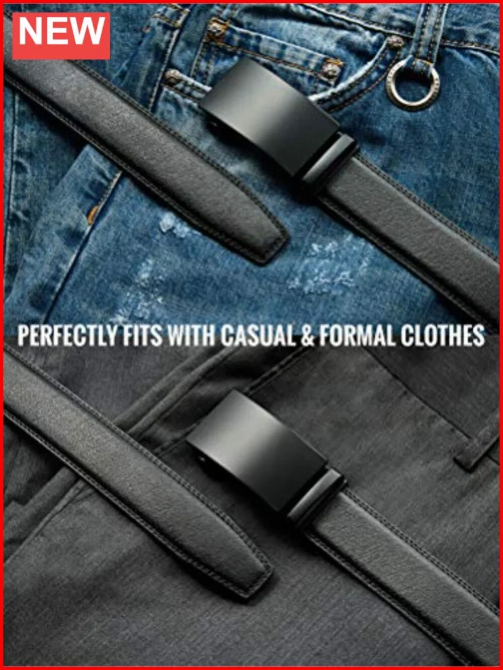 Genuine Leather Ratchet Belt Micro Adjustable for Dress Pants